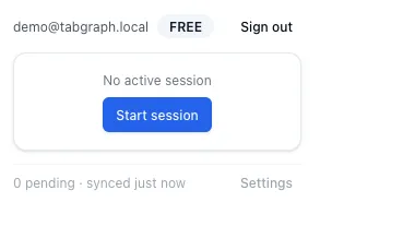 Extension popup showing signed-in state and current session controls